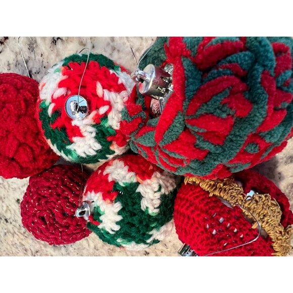 Hand Knit Crochet Christmas Holiday Ornament Lot Of 13 Balls Vintage Red Decor‎ - Picture 3 of 12